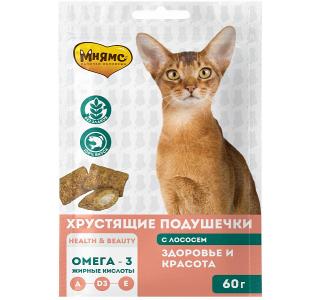 Мнямс хрустящие подушечки для кошек с лососем "Здоровье и красота" 60 г