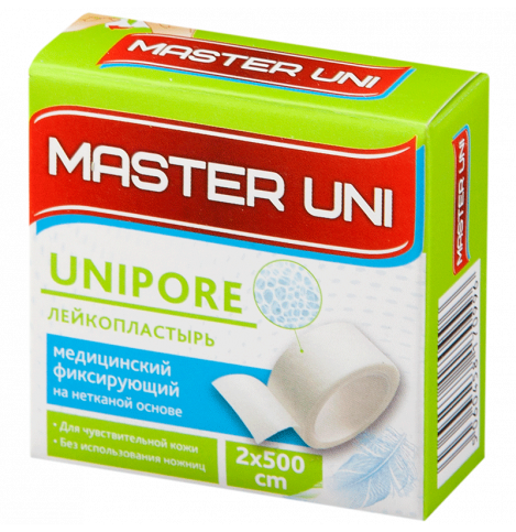 MASTER UNI UNIPORE Лейкопластырь ФАРМЛАЙН №1 (нетканая основа), 2 см х 500 см