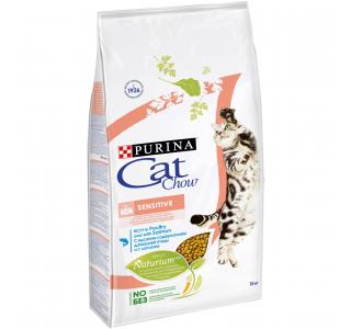 CAT CHOW Sensitive сухой корм для взрослых кошек с чувствительным пищеварением, птица и лосось, 100 г (весовой)