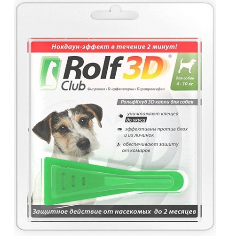 Rolf Club 3D, капли от клещей и блох для собак 4-10 кг, 1 пипетка