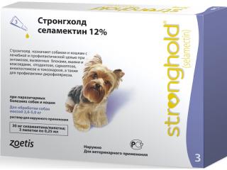 Стронгхолд селамектин 12%, капли на холку для собак 2,6-5 кг, 1 пипетка 0,25 мл