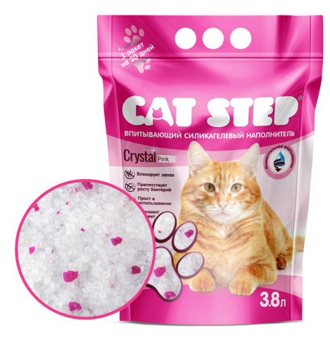 CAT STEP Crystal  Pink, силикагелевый наполнитель для кошачьего туалета - 3,8 л