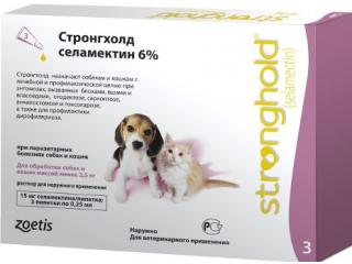 Стронгхолд селамектин 6%, капли на холку для собак и кошек до 2,5 кг, 1 пипетка 0,25 мл