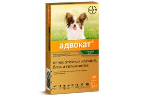 Адвокат 40 капли для собак до 4 кг от чесоточных клещей, блох и гельминтов (1 пипетка х 0,4 мл)