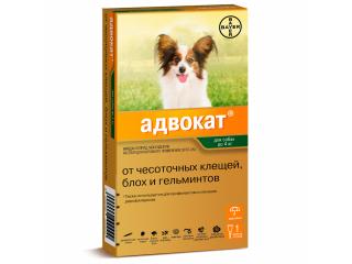 Адвокат 40 капли для собак до 4 кг от чесоточных клещей, блох и гельминтов (1 пипетка х 0,4 мл)