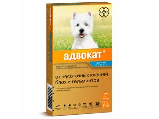 Адвокат 100 капли для собак 4-10 кг от чесоточных клещей, блох и гельминтов (1 пипетка х 1 мл)