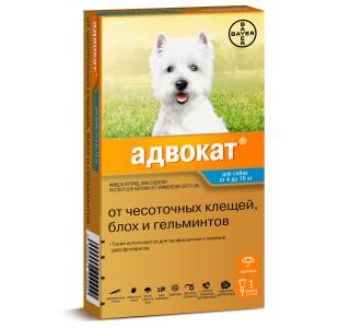 Адвокат 100 капли для собак 4-10 кг от чесоточных клещей, блох и гельминтов (1 пипетка х 1 мл)