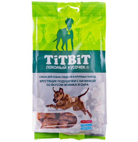 TiTBiT Хрустящие подушечки с начинкой со вкусом ягненка и сыра для крупных и средних пород, 95 г