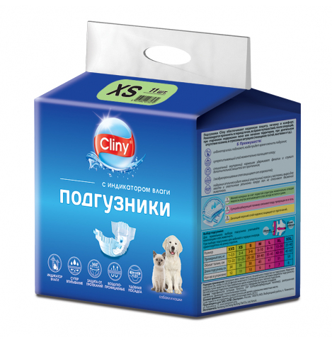 Cliny Подгузники для собак и кошек 2-4 кг, размер XS, 1 шт.