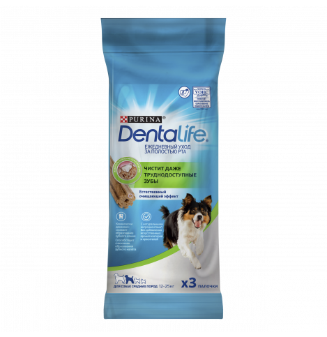 Purina Лакомство DentaLife для взрослых собак средних пород, для поддержания здоровья полости рта, Пакет, 69 г