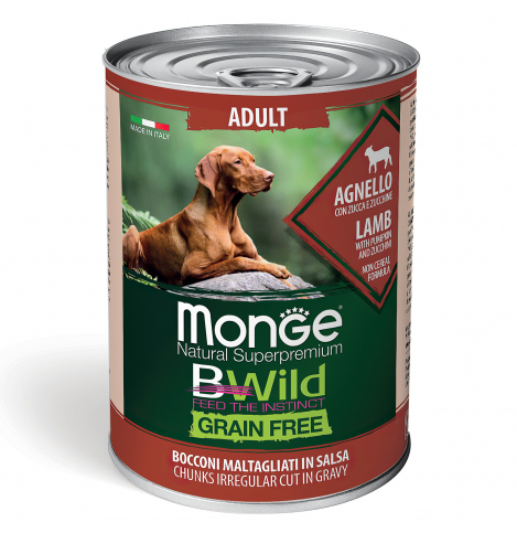 Monge Dog BWild GRAIN FREE беззерновые консервы из ягненка с тыквой и кабачками для взрослых собак всех пород, 400г