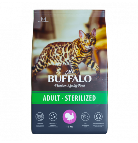 MR. BUFFALO STERILIZED сухой корм с индейкой для стерилизованных кошек и кастрированных котов, 100 г (весовой)