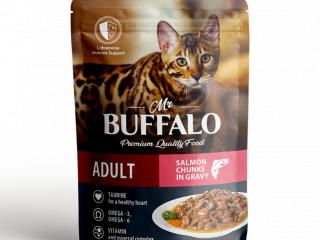 Mr.Buffalo Влажный корм для взрослых кошек HAIR & SKIN «ЛОСОСЬ» в соусе, 85г