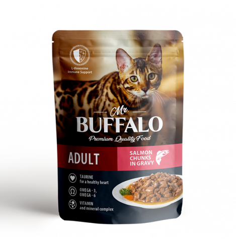 Mr.Buffalo Влажный корм для взрослых кошек HAIR & SKIN «ЛОСОСЬ» в соусе, 85г