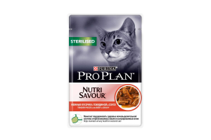 PRO PLAN NUTRISAVOUR STERILISED Консервированный корм для стерилизованных кошек и кастрированных котов, с говядиной в соусе, 85г