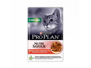 PRO PLAN NUTRISAVOUR STERILISED Консервированный корм для стерилизованных кошек и кастрированных котов, с говядиной в соусе, 85г