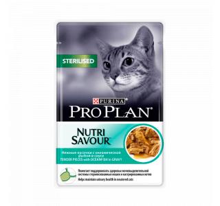 Pro Plan Консервированный корм для стерилизованных кошек и кастрированных котов, океаническая рыба в соусе, пауч, 85 г