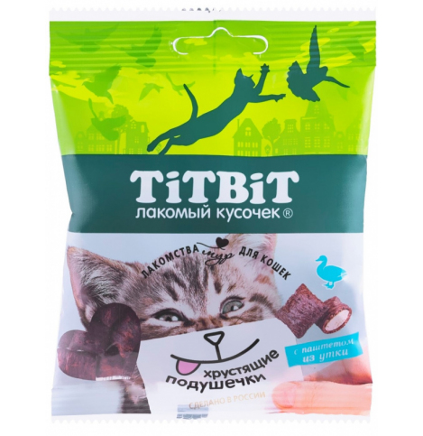 TiTBiT Хрустящие подушечки для кошек с паштетом из утки 30 г