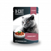 X-CAT Корм консервированный полнорационный для взрослых кошек. Кусочки с ягненком в соусе для стерилизованных кошек, 85г