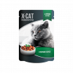 X-CAT Корм консервированный полнорационный для взрослых кошек. Кусочки в соусе из курицы и утки, 85г