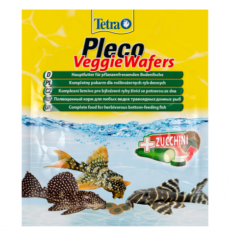 Tetra Pleco Veggie Wafers корм-пластики с добавлением цукини для травоядных донных рыб, 15г