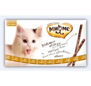 Мнямс Лакомые палочки 13,5 см для кошек с цыпленком и уткой, 1 штука, 5 г