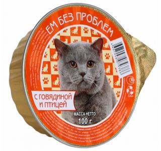 Ем Без Проблем Консервированный корм для кошек  ГОВЯДИНА, ПТИЦА, 100г