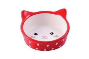 Миска Mr.Kranch керамическая для кошек Мордочка кошки 250 мл красная в горошек