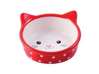 Миска Mr.Kranch керамическая для кошек Мордочка кошки 250 мл красная в горошек