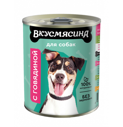 Вкусмясина консервыс говядиной для собак средних пород, 340г