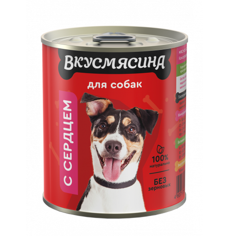 Вкусмясина консервы с сердцем для собак средних пород, 340г