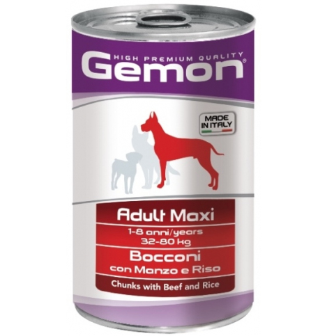 GEMON DOG MAXI Консервы для взрослых собак крупных пород, с говядиной и рисом, 1,250 кг