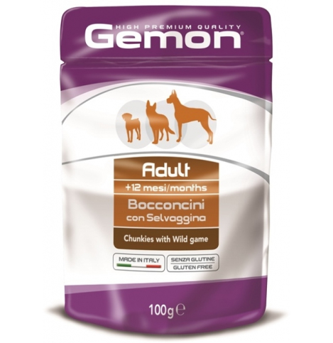 GEMON DOG Пауч для взрослых собак, кусочки с дичью, 100г