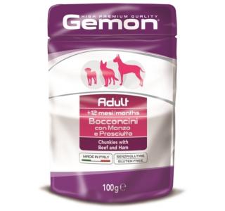 GEMON DOG Пауч для взрослых собак, с говядиной и ветчиной, 100г
