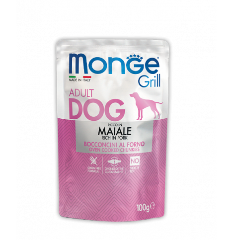 Monge GRILL POUCH MAIALE, Паучи для взрослых собак со свининой, 100 г