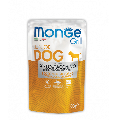 Monge GRILL POUCH POLLO e TACCHINO, Паучи для щенков с курицей и индейкой, 100 г