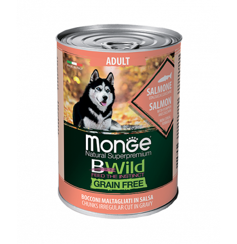 Monge BWild GRAIN FREE All Breeds Adult Salmone (Консервы для собак всех пород) из лосося с тыквой и кабачками, 400 гр