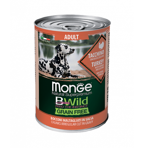 Monge BWild GRAIN FREE All Breeds Adult Tacchino (Консервы для собак всех пород) из индейки с тыквой и кабачками, 400 гр