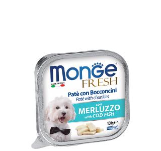 Monge Fresh PATE e BOCCONCINI con MERLUZZO (Паштет для собак с треской), 100 г