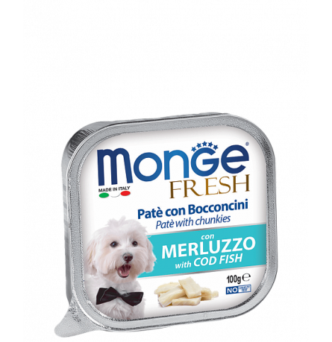 Monge Fresh PATE e BOCCONCINI con MERLUZZO (Паштет для собак с треской), 100 г