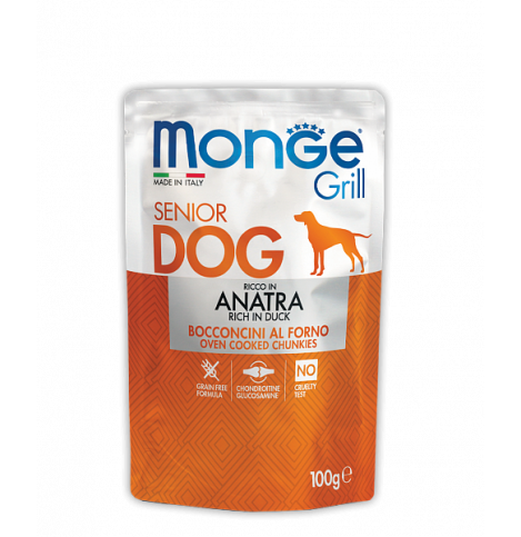 Monge GRILL POUCH SENIOR ANATRA, Паучи для пожилых собак с уткой, 100 г