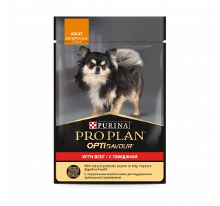 Pro Plan корм для взрослых собак мелких и карликовых пород, с говядиной в соусе, пауч, 85 г