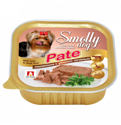 Зоогурман СмоллиДог патэ (Smolly dog pate), Консервы для собак Телятина с утиной печенью, 100г