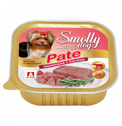 Зоогурман СмоллиДог патэ (Smolly dog pate), Консервы для собак Телятина с языком, 100г