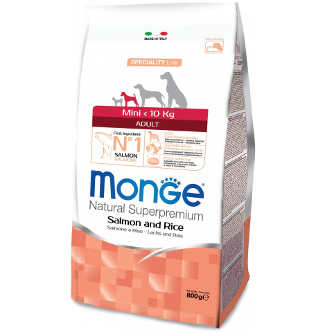 Monge Speciality line Mini Adult, лосось с рисом Сухой корм для взрослых собак мелких пород, 800 г