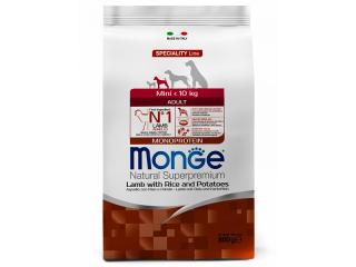 Monge Speciality line Mini Adult, ягненок, с рисом, с картофелем Сухой корм для взрослых собак мелких пород, 800 г