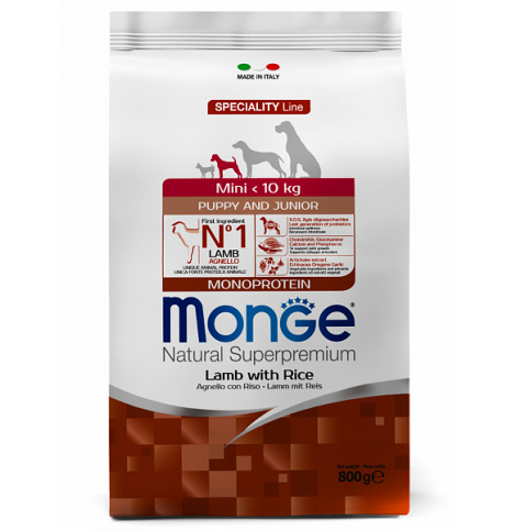 Monge Speciality line Mini Puppy & Junior, ягненок с рисом. Сухой корм для щенков мелких пород, 800 г