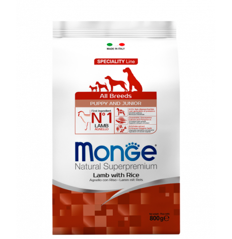 Monge Speciality line Puppy & Junior, ягненок с рисом. Сухой корм для щенков всех пород, 800 г