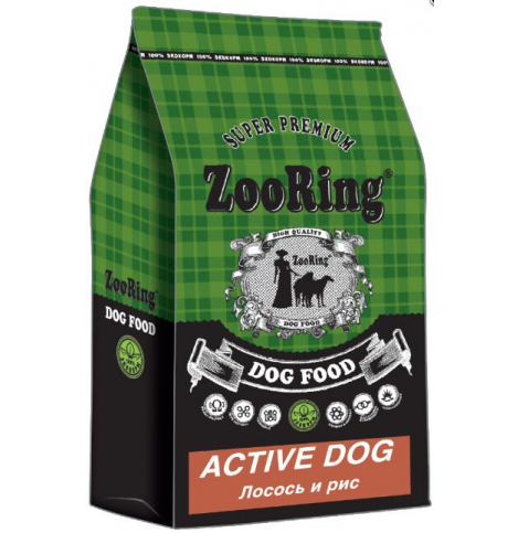 ZOORING ACTIVE DOG (Сухой корм для взрослых активных собак средних и крупных пород) лосось и рис, 2 кг