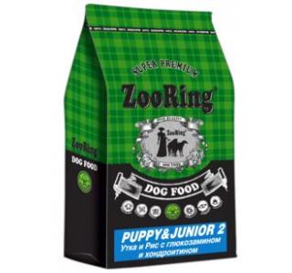 ZOORING PUPPY&JUNIOR 2 (Сухой корм для щенков и юниоров средних и крупных пород) утка и рис с глюкозамином и хондроитином, 2 кг